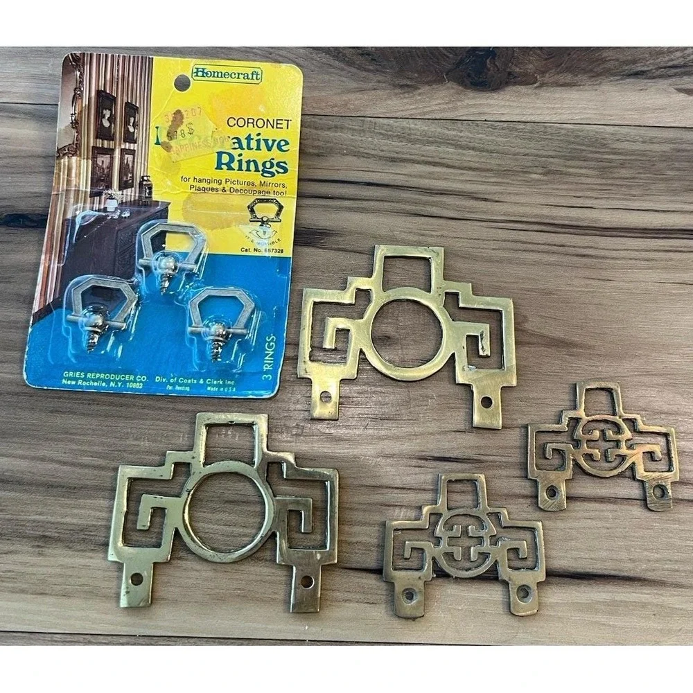 Vintage Homecraft Decorative Brass Rings Drawer Pulls Handles Lot of 4 + 3 NOS